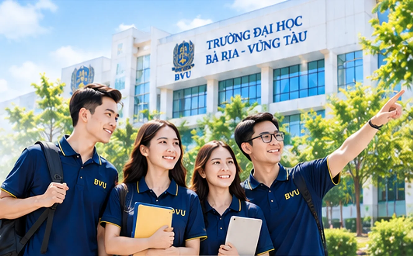 Sinh viên BVU trước tòa nhà Trường Đại học Bà Rịa – Vũng Tàu